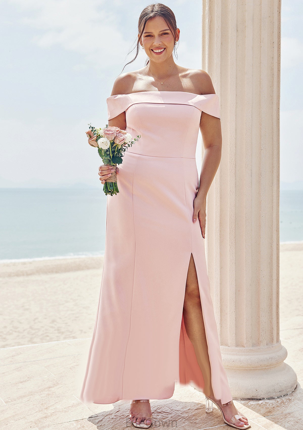 Trumpet/Mermaid Off-the-Shoulder Sleeveless Floor-Length Stretch Crepe Plus Size Bridesmaid Dresses Edith DEP0025261