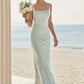 Sheath/Column Square Neckline Sleeveless Floor-Length Stretch Satin Bridesmaid Dresses Mackenzie DEP0025262