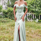 A-line V Neck Sleeveless Floor-Length Stretch Satin Bridesmaid Dresses with Split Tricia DEP0025263