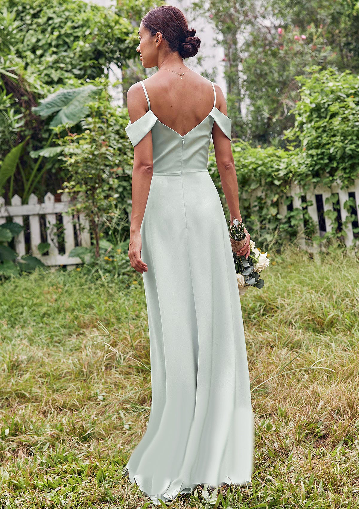 A-line V Neck Sleeveless Floor-Length Stretch Satin Bridesmaid Dresses with Split Tricia DEP0025263