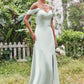 A-line V Neck Sleeveless Floor-Length Stretch Satin Bridesmaid Dresses with Split Tricia DEP0025263