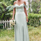 A-line V Neck Sleeveless Floor-Length Stretch Satin Bridesmaid Dresses with Split Tricia DEP0025263