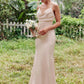 Sheath/Column V Neck Sleeveless Floor-Length Stretch Satin Bridesmaid Dresses with Pleated Ida DEP0025267