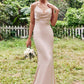 Sheath/Column V Neck Sleeveless Floor-Length Stretch Satin Bridesmaid Dresses with Pleated Ida DEP0025267