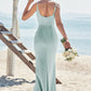 Sheath/Column V Neck Sleeveless Floor-Length Stretch Satin Bridesmaid Dresses with Pleated Carolyn DEP0025268