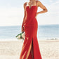 Trumpet/Mermaid V Neck Sleeveless Floor-Length Stretch Crepe Bridesmaid Dresses with Split Ryleigh DEP0025269