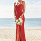 Trumpet/Mermaid V Neck Sleeveless Floor-Length Stretch Crepe Bridesmaid Dresses with Split Ryleigh DEP0025269