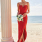 Trumpet/Mermaid V Neck Sleeveless Floor-Length Stretch Crepe Bridesmaid Dresses with Split Ryleigh DEP0025269