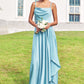 A-line Cowl Neck Sleeveless Floor-Length Stretch Satin Bridesmaid Dresses with Pleated Ruffles Split Taryn DEP0025270