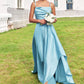 A-line Cowl Neck Sleeveless Floor-Length Stretch Satin Bridesmaid Dresses with Pleated Ruffles Split Taryn DEP0025270