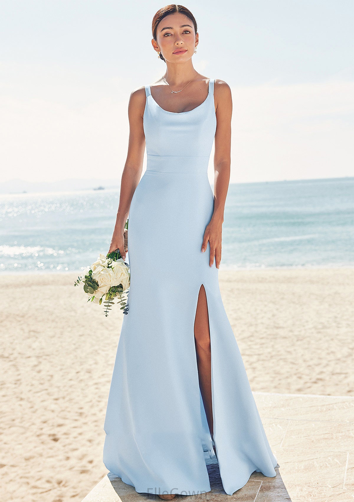 Trumpet/Mermaid Scoop Neck SleevelessFloor-Length Stretch Crepe Bridesmaid Dresses with Split Emmalee DEP0025271