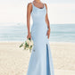 Trumpet/Mermaid Scoop Neck SleevelessFloor-Length Stretch Crepe Bridesmaid Dresses with Split Emmalee DEP0025271