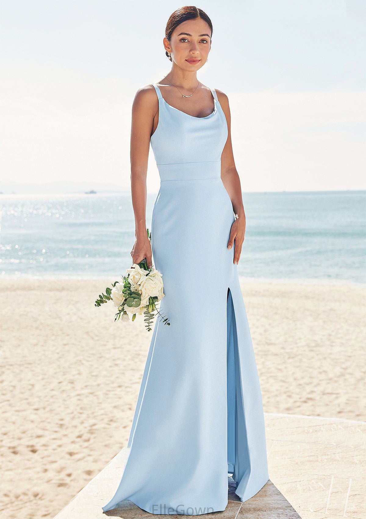 Trumpet/Mermaid Scoop Neck SleevelessFloor-Length Stretch Crepe Bridesmaid Dresses with Split Emmalee DEP0025271