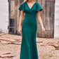 Trumpet/Mermaid V Neck Short Sleeve Stretch Crepe Floor-Length Bridesmaid Dresses with Split April DEP0025273