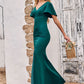 Trumpet/Mermaid V Neck Short Sleeve Stretch Crepe Floor-Length Bridesmaid Dresses with Split April DEP0025273