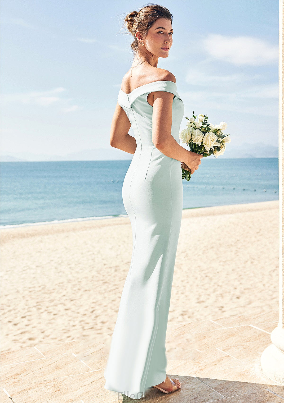 Trumpet/Mermaid Off-the-Shoulder Sleeveless Floor-Length Stretch Crepe Bridesmaid Dresses with Split Kaya DEP0025274