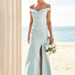 Trumpet/Mermaid Off-the-Shoulder Sleeveless Floor-Length Stretch Crepe Bridesmaid Dresses with Split Kaya DEP0025274