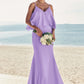 Sheath/Column V Neck Sleeveless Floor-Length Stretch Satin Bridesmaid Dresses with Ruffles Rhoda DEP0025278