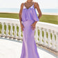 Sheath/Column V Neck Sleeveless Floor-Length Stretch Satin Bridesmaid Dresses with Ruffles Rhoda DEP0025278