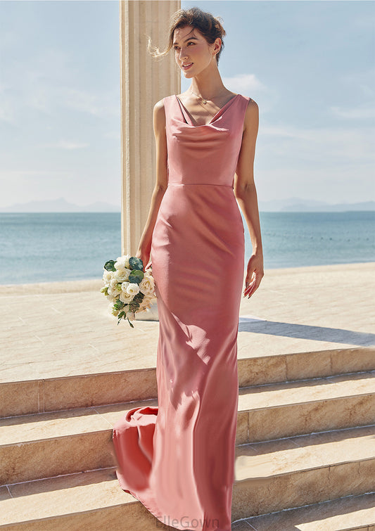 Trumpet/Mermaid Cowl Neck Sleeveless Floor-Length Stretch Satin Bridesmaid Dresses with Sashes Nataly DEP0025281