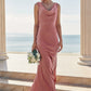 Trumpet/Mermaid Cowl Neck Sleeveless Floor-Length Stretch Satin Bridesmaid Dresses with Sashes Nataly DEP0025281