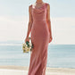 Trumpet/Mermaid Cowl Neck Sleeveless Floor-Length Stretch Satin Bridesmaid Dresses with Sashes Nataly DEP0025281