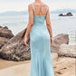 Trumpet/Mermaid Cowl Neck Sleeveless Floor-Length Stretch Satin Bridesmaid Dresses with Pleated Split Larissa DEP0025283