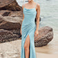 Trumpet/Mermaid Cowl Neck Sleeveless Floor-Length Stretch Satin Bridesmaid Dresses with Pleated Split Larissa DEP0025283