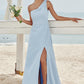 A-line One-Shoulder Sleeveless Floor-Length Stretch Crepe Bridesmaid Dresses with Pleated Split Hortensia DEP0025284