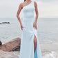 A-line One-Shoulder Sleeveless Floor-Length Stretch Satin Bridesmaid Dresses with Split Jaylyn DEP0025285