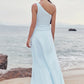 A-line One-Shoulder Sleeveless Floor-Length Stretch Satin Bridesmaid Dresses with Split Jaylyn DEP0025285