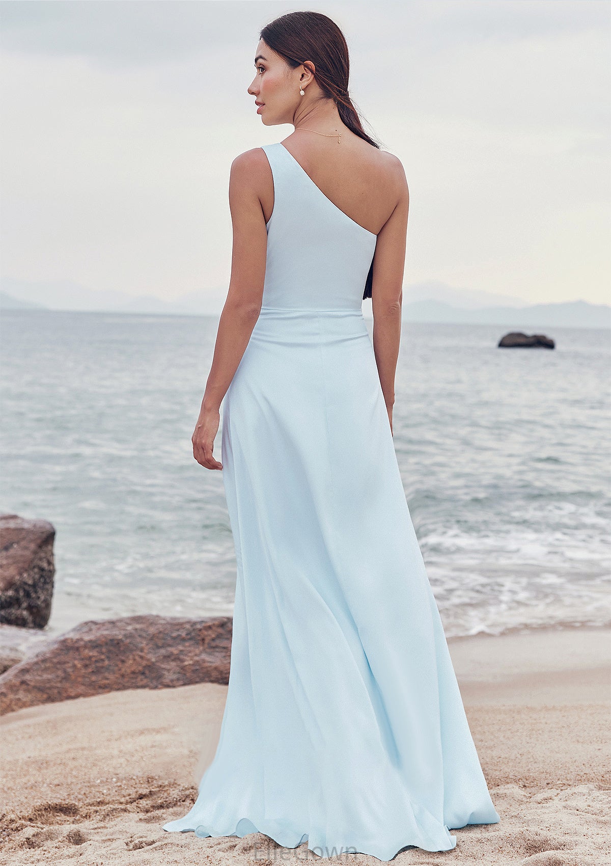 A-line One-Shoulder Sleeveless Floor-Length Stretch Satin Bridesmaid Dresses with Split Jaylyn DEP0025285