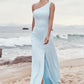 A-line One-Shoulder Sleeveless Floor-Length Stretch Satin Bridesmaid Dresses with Split Jaylyn DEP0025285