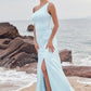 A-line One-Shoulder Sleeveless Floor-Length Stretch Satin Bridesmaid Dresses with Split Jaylyn DEP0025285