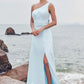 A-line One-Shoulder Sleeveless Floor-Length Stretch Satin Bridesmaid Dresses with Split Jaylyn DEP0025285