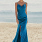 Trumpet/Mermaid V Neck Sleeveless Floor-Length Stretch Satin Bridesmaid Dresses with Pleated Split Brooke DEP0025286