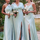 A-line Halter Sleeveless Floor-Length Stretch Satin Bridesmaid Dresses with Split Adrienne DEP0025287