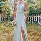 A-line Halter Sleeveless Floor-Length Stretch Satin Bridesmaid Dresses with Split Adrienne DEP0025287