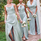 A-line Halter Sleeveless Floor-Length Stretch Satin Bridesmaid Dresses with Split Adrienne DEP0025287