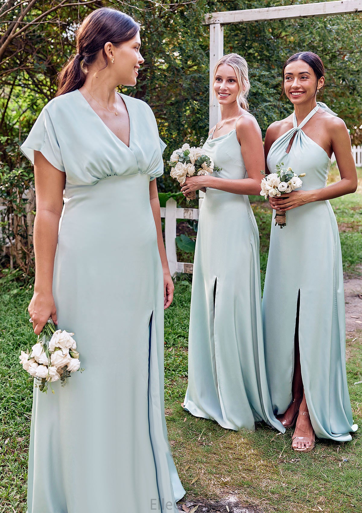 A-line Halter Sleeveless Floor-Length Stretch Satin Bridesmaid Dresses with Split Adrienne DEP0025287