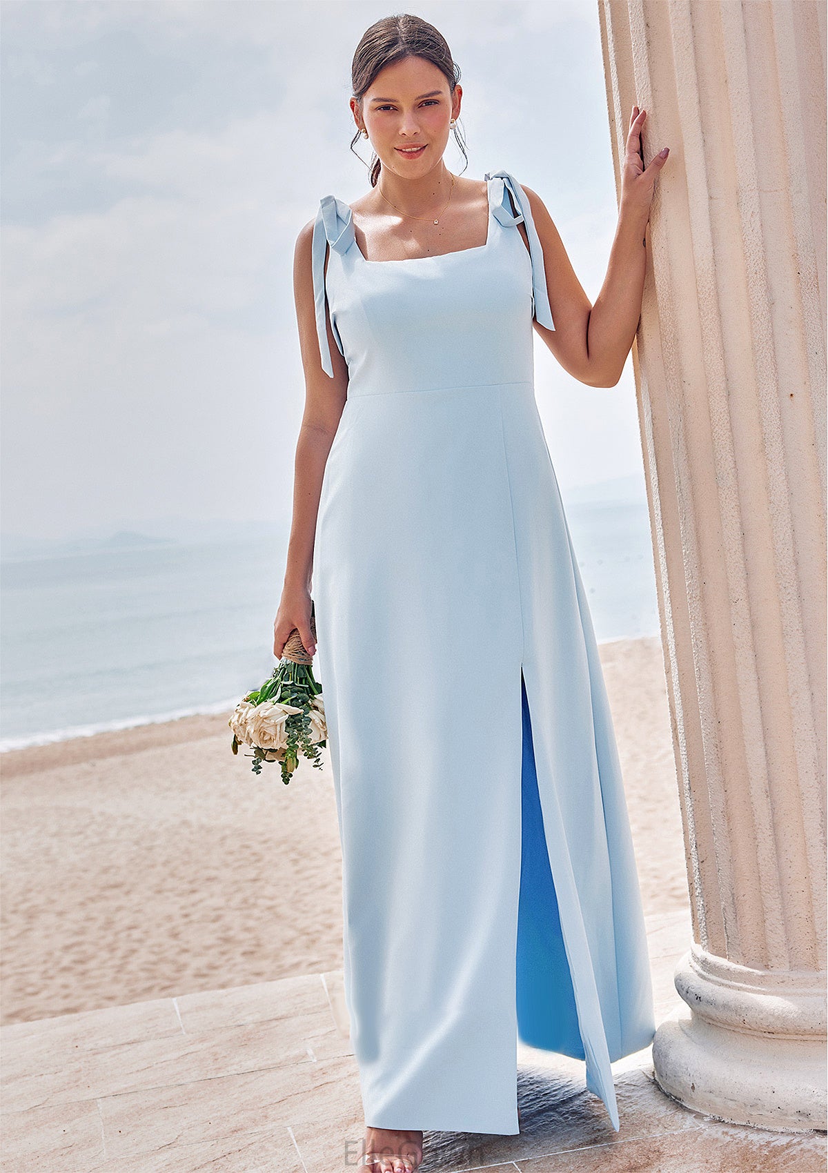 A-line Square Neckline Sleeveless Floor-Length Stretch Crepe Bridesmaid Dresses with Split Viola DEP0025288