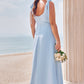 A-line Square Neckline Sleeveless Floor-Length Stretch Crepe Bridesmaid Dresses with Split Viola DEP0025288