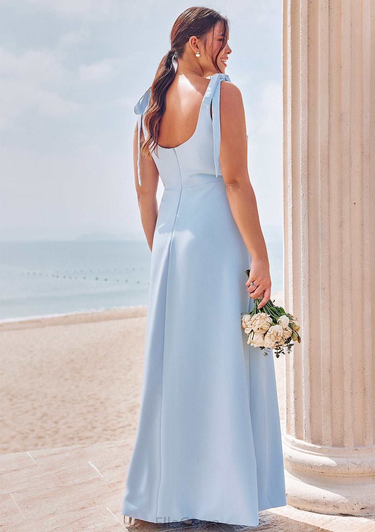 A-line Square Neckline Sleeveless Floor-Length Stretch Crepe Bridesmaid Dresses with Split Viola DEP0025288