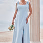 A-line Square Neckline Sleeveless Floor-Length Stretch Crepe Bridesmaid Dresses with Split Viola DEP0025288