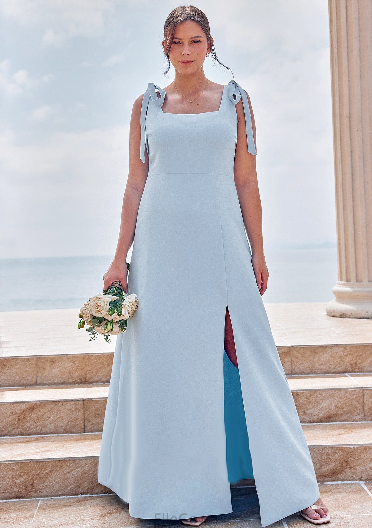 A-line Square Neckline Sleeveless Floor-Length Stretch Crepe Bridesmaid Dresses with Split Viola DEP0025288