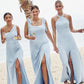 A-line Square Neckline Sleeveless Floor-Length Stretch Crepe Bridesmaid Dresses with Split Viola DEP0025288