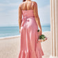 A-line V Neck Sleeveless Asymmetrical Stretch Satin Bridesmaid Dresses with Sashes Ruffles Allison DEP0025292