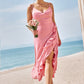 A-line V Neck Sleeveless Asymmetrical Stretch Satin Bridesmaid Dresses with Sashes Ruffles Allison DEP0025292