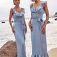 Sheath/Column Scoop Neck Sleeveless Floor-Length Stretch Satin Bridesmaid Dresses with Sashes Ruffles Destinee DEP0025293