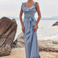 Sheath/Column Scoop Neck Sleeveless Floor-Length Stretch Satin Bridesmaid Dresses with Sashes Ruffles Destinee DEP0025293